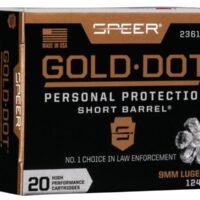 Speer Gold Dot Short Barrel Handgun Ammunition 9mm Luger (+P) 124 gr HP 1150 fps 20/ct