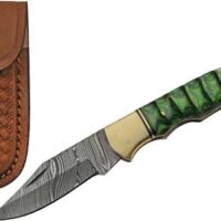 SZCO RITE EDGE 3" GREEN - GROOVED WOOD DAMASCUS LOCKBACK