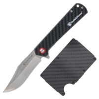 Smith & Wesson Folding Knife and Wallet Combo 3-3/10" Clip Point Blade Black